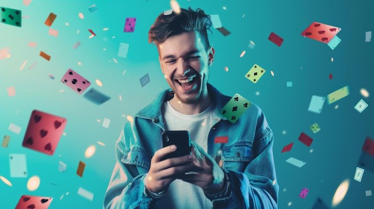 Pengguna bermain melalui perangkat mobile dengan fokus dan nyaman
